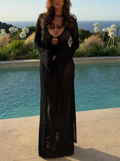 Hazel Blues® | Slit Plunge Flare Sleeve Cover-Up Dress