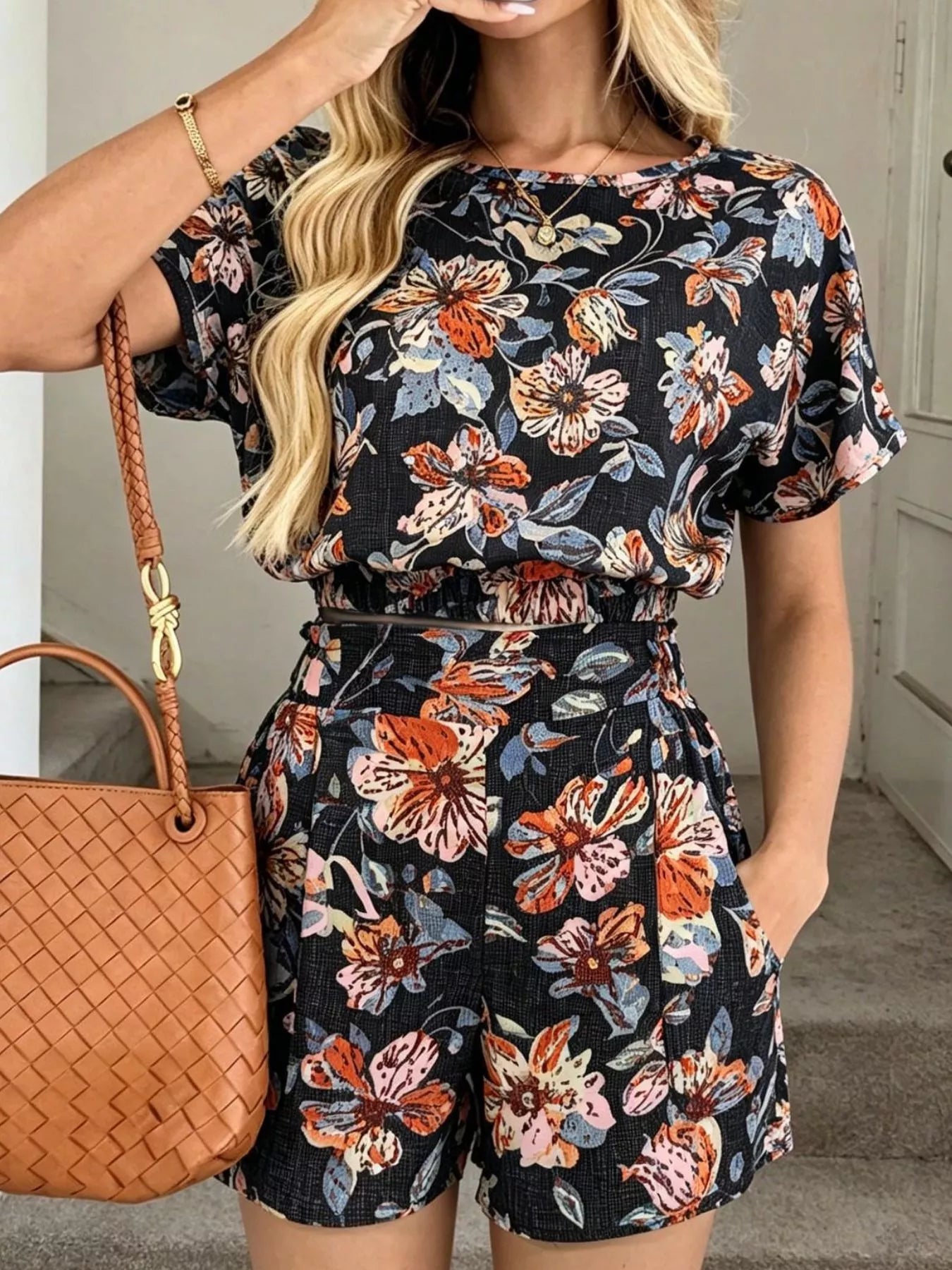Hazel Blues® |  Floral Print Crop Top and Shorts Set