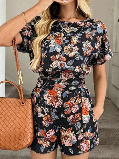 Hazel Blues® |  Floral Print Crop Top and Shorts Set