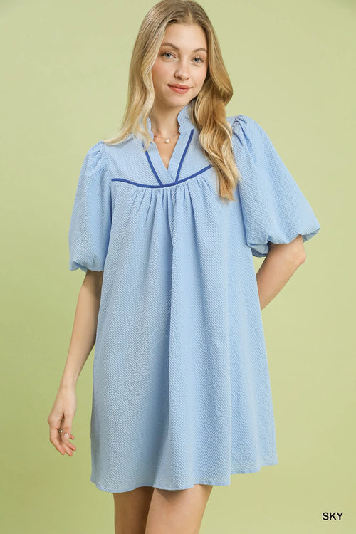 Hazel Blues® |  Umgee Seersucker Puff Sleeve Dress
