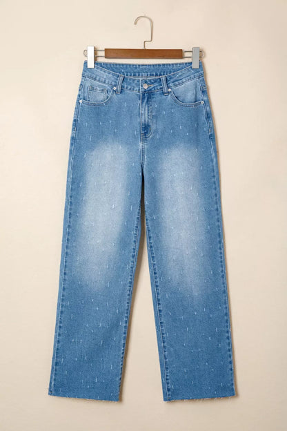 Hazel Blues® |  Distressed Detail Tummy Control Raw Hem Jeans