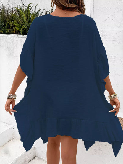 Hazel Blues® | Crochet Trim Ruffled Hem Cover-Up Dress