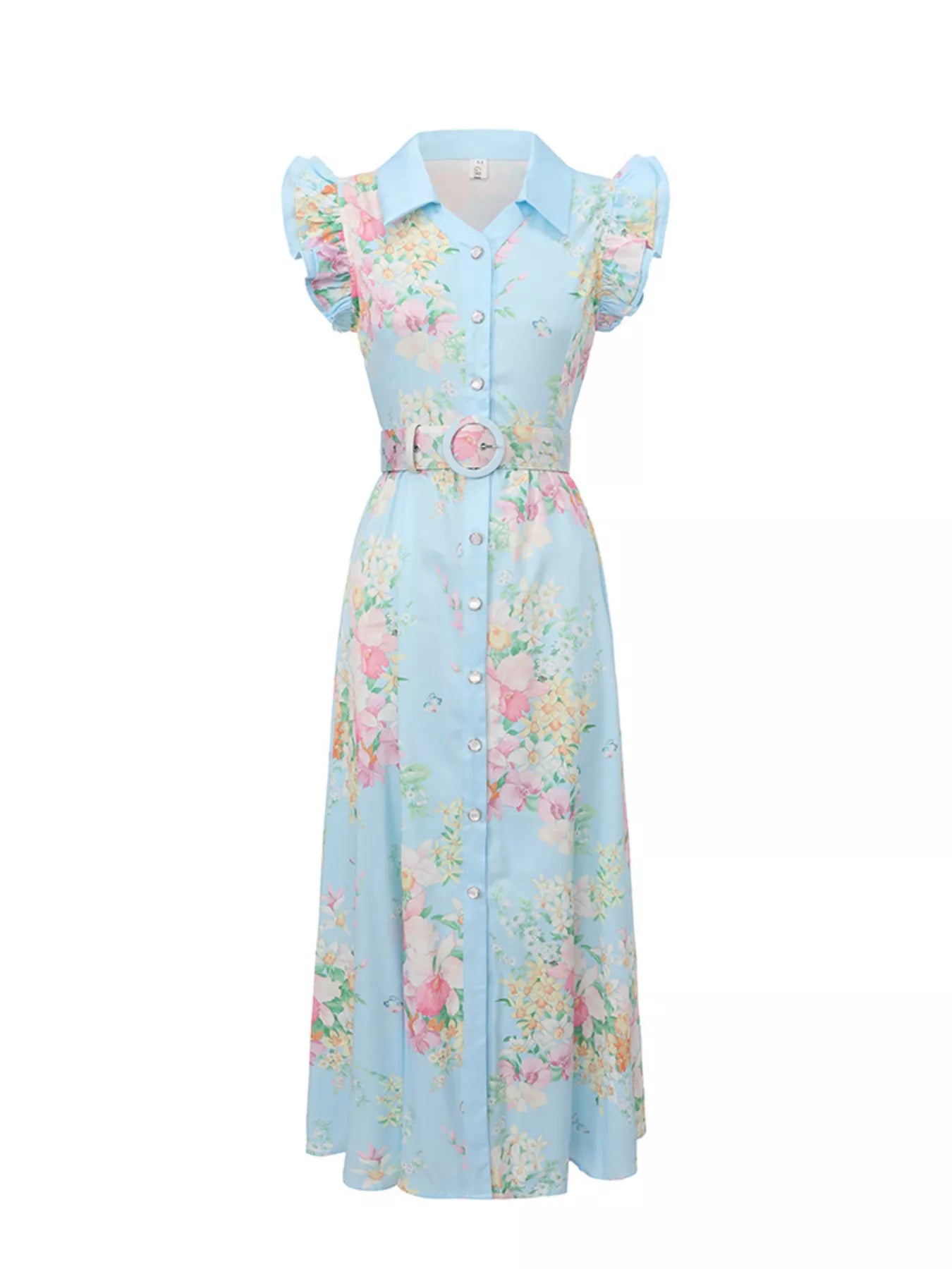 Hazel Blues® |  Floral Print Ruffle Sleeve Midi Dress