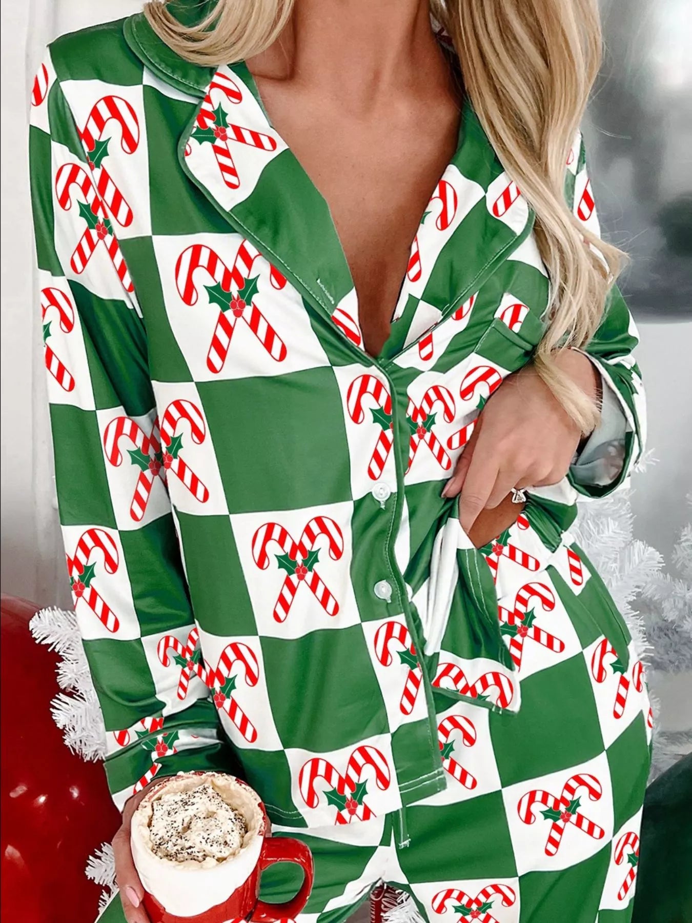 Hazel Blues® |  Candy Cane Checkered Pattern 2pcs Pajama Set