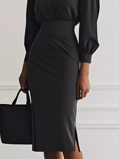 Hazel Blues® |  Ruched Midi Shirt Dress with Side Slit