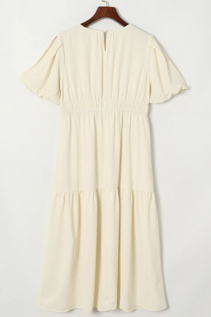 Hazel Blues® |  Puff Sleeve Pleated High Waist Flowy Midi Dress