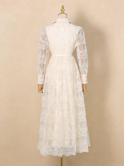 Hazel Blues® |  Lace Button Front Midi Dress