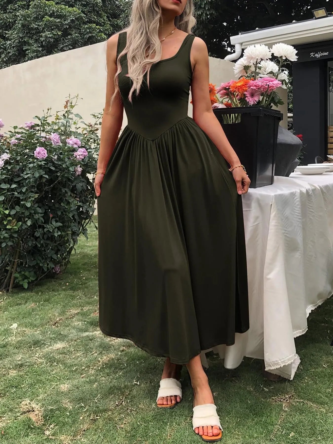 Hazel Blues® |  Sleeveless Midi Dress with Gathered Waist