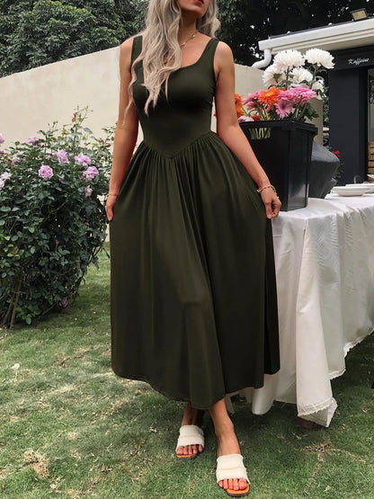 Hazel Blues® |  Sleeveless Midi Dress with Gathered Waist