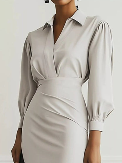 Hazel Blues® |  Ruched Midi Shirt Dress with Side Slit
