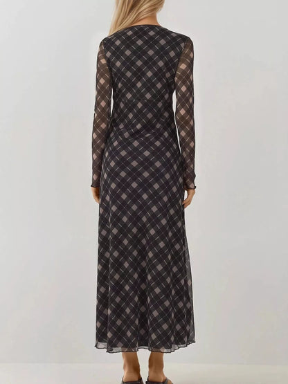 Hazel Blues® |  Tie Front Plaid Long Sleeve Dress