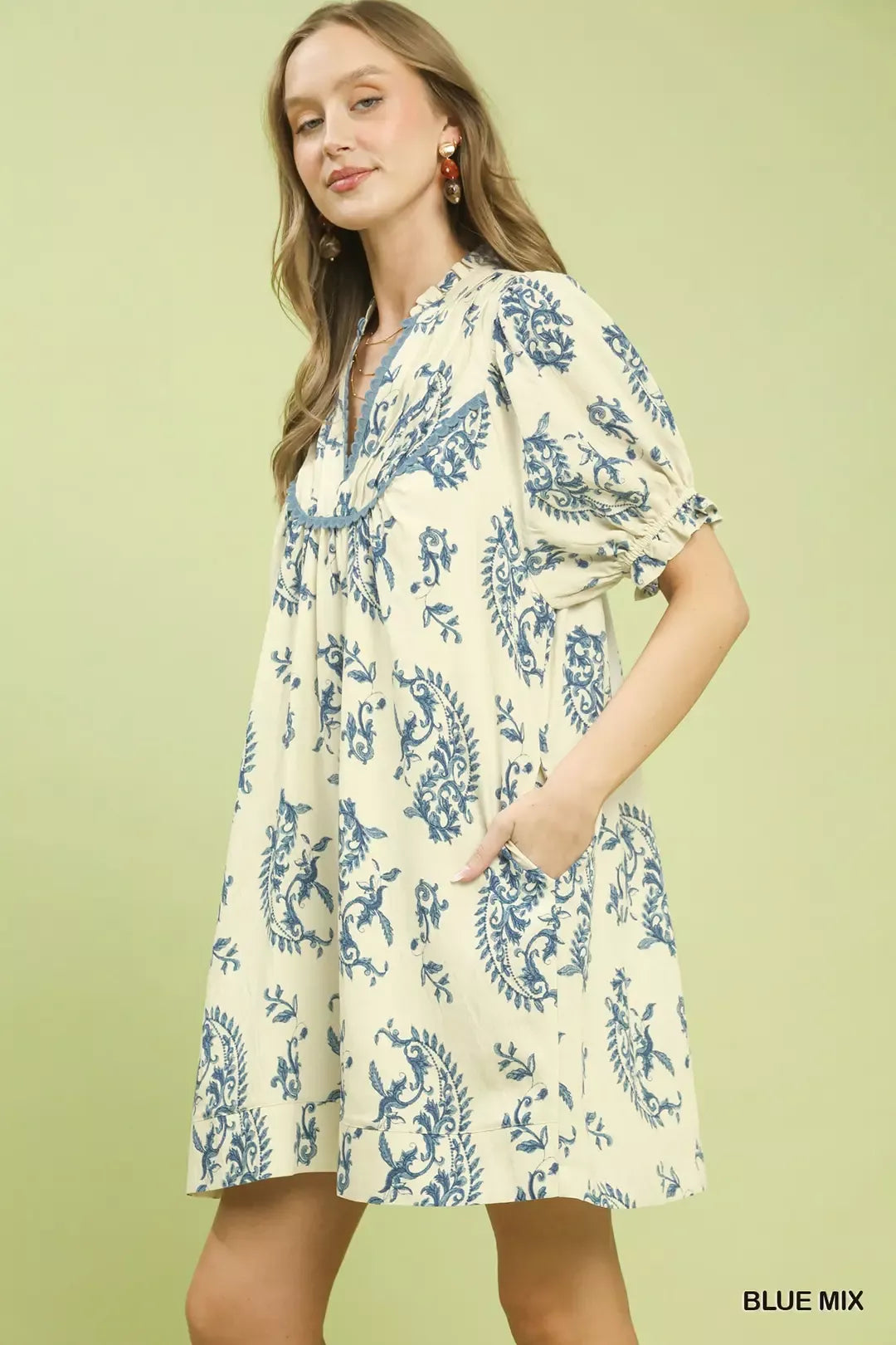 Hazel Blues® |  Umgee Mix Paisley Scallop Trim Dress