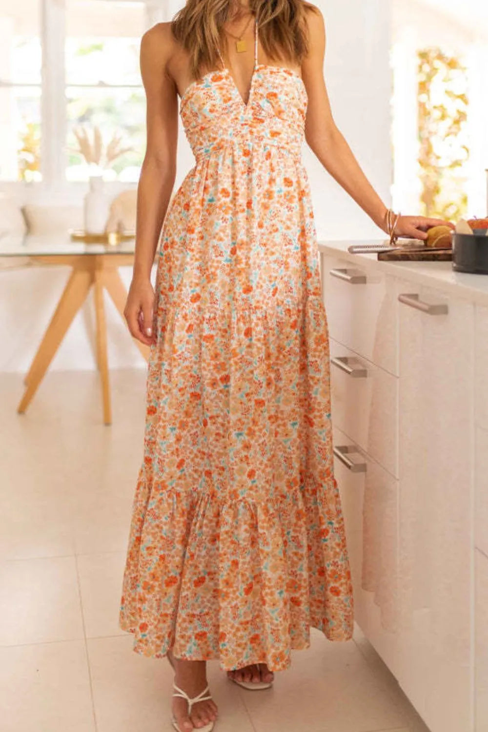 Hazel Blues® |  Tiered Halter Neck Printed Cami Dress