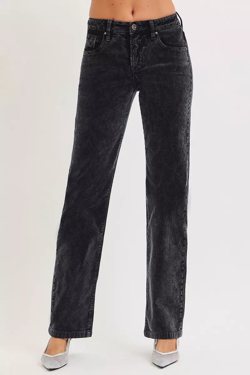 Hazel Blues® |  RISEN Tummy Control Mid Rise Straight Leg Corduroy Pants
