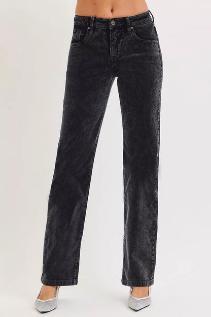 Hazel Blues® |  RISEN Tummy Control Mid Rise Straight Leg Corduroy Pants