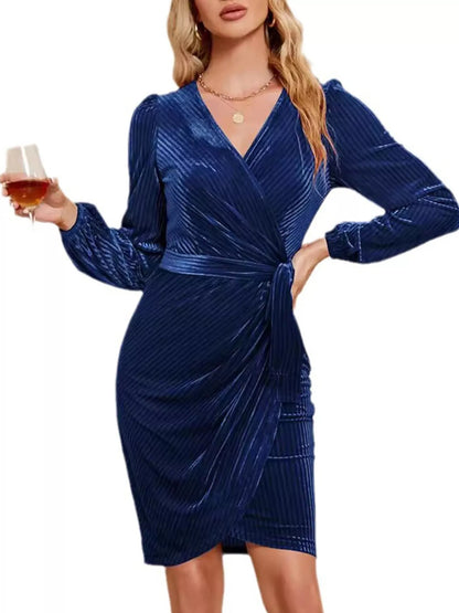 Hazel Blues® |  Surplice Long Sleeve Tie Waist Dress