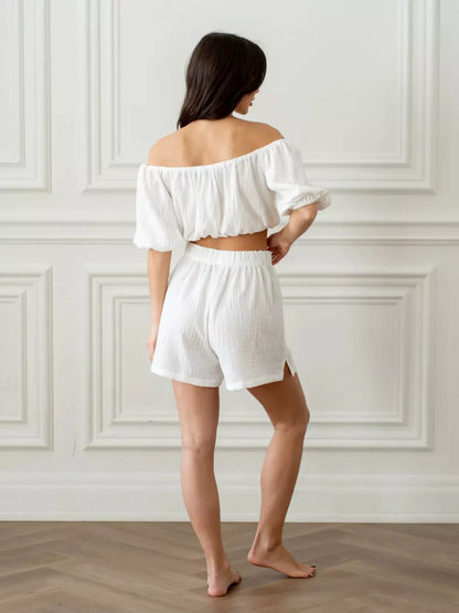 Hazel Blues® |  Off-Shoulder Cropped Top and Shorts Set