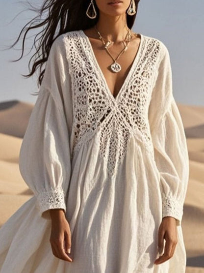 Hazel Blues® |  Crochet Trimmed V-Neck Midi Dress