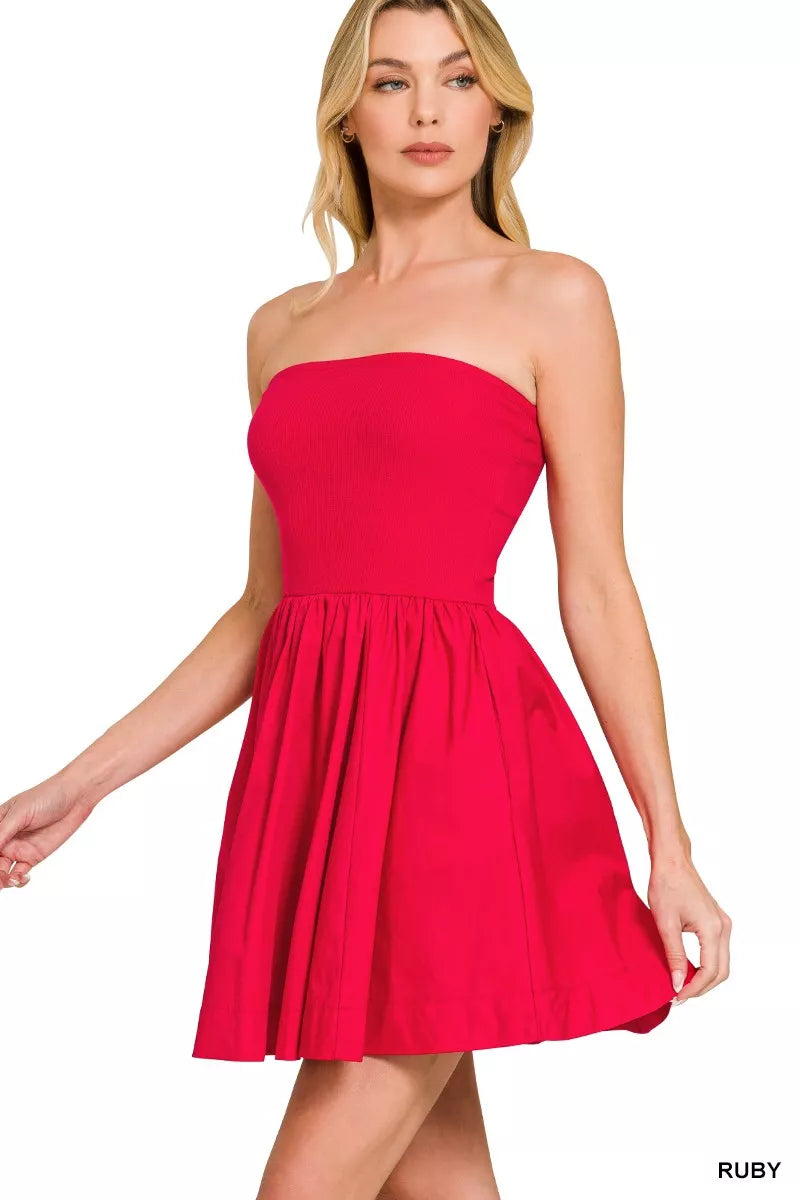 Hazel Blues® |  Zenana Combined Knit Tube Top Flare Mini Dress