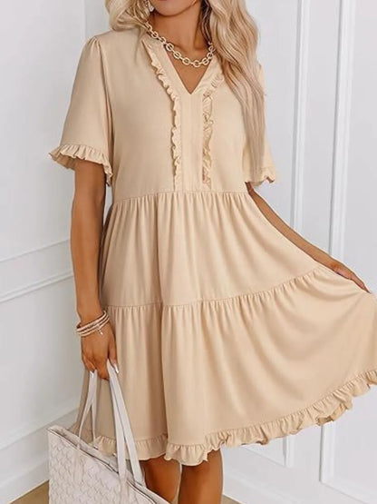 Hazel Blues® |  Tiered Notched Short Sleeve Mini Dress
