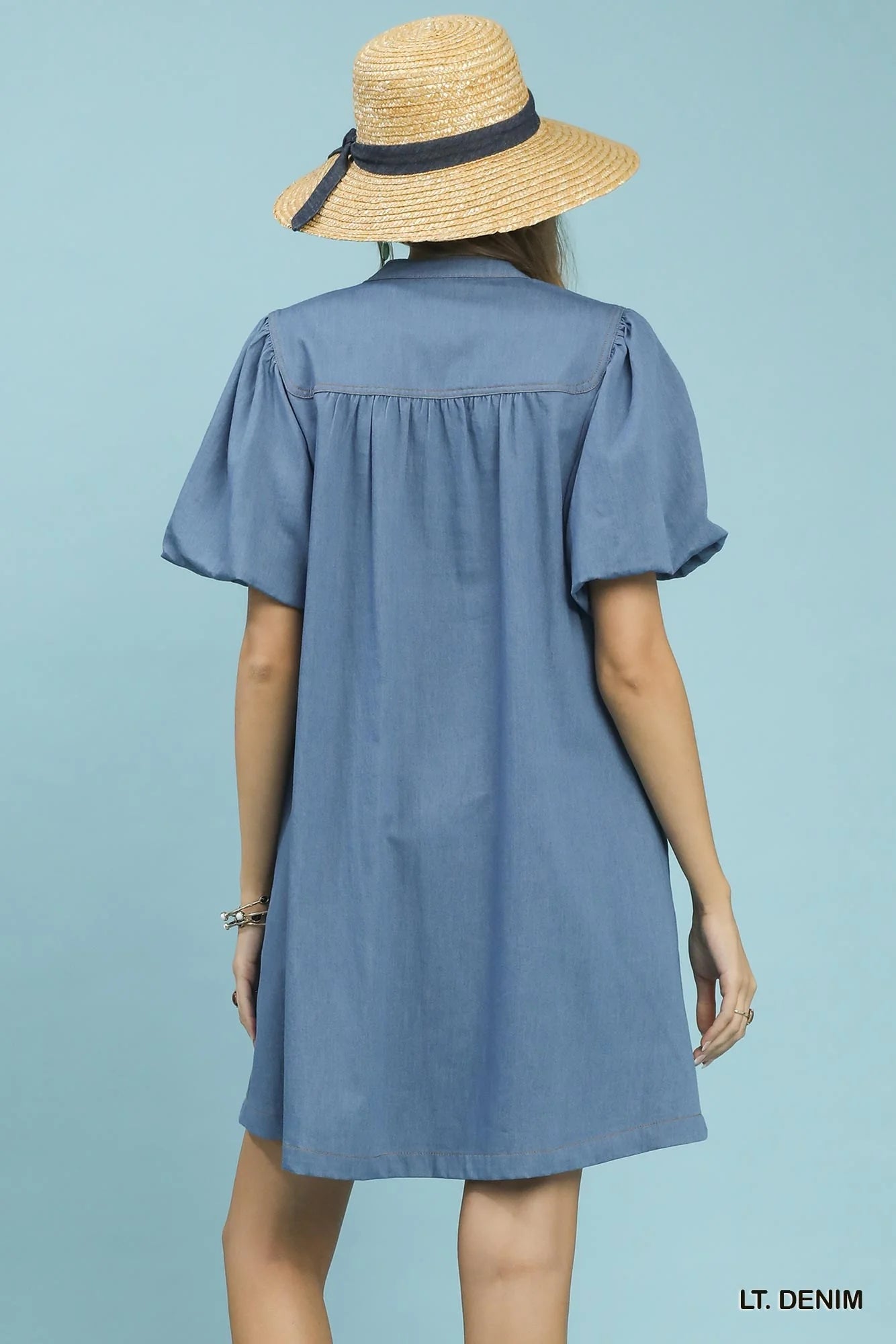 Hazel Blues® |  Umgee Chambray Puff Sleeve Dress