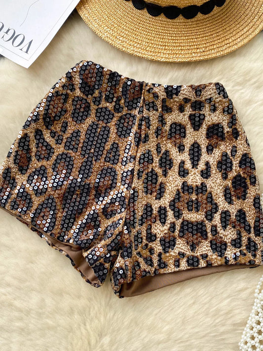 Hazel Blues® |  Sequin Leopard Shorts