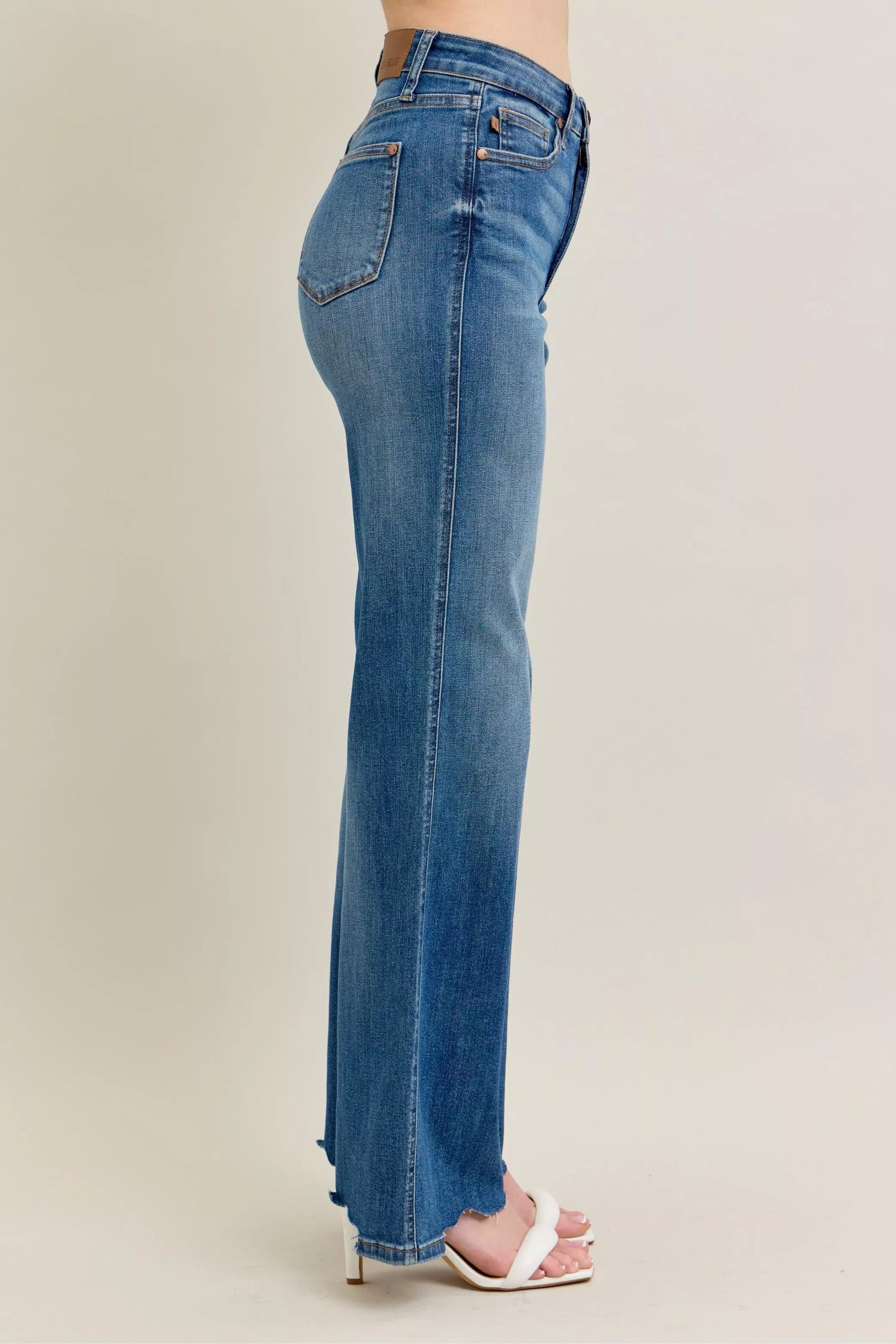 Hazel Blues® | Judy Blue High Waist Tummy Control Chew Hem Destroy Wide Jeans