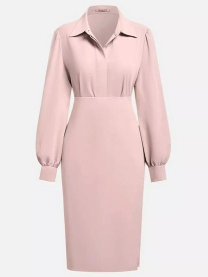 Hazel Blues® |  Ruched Midi Shirt Dress with Side Slit