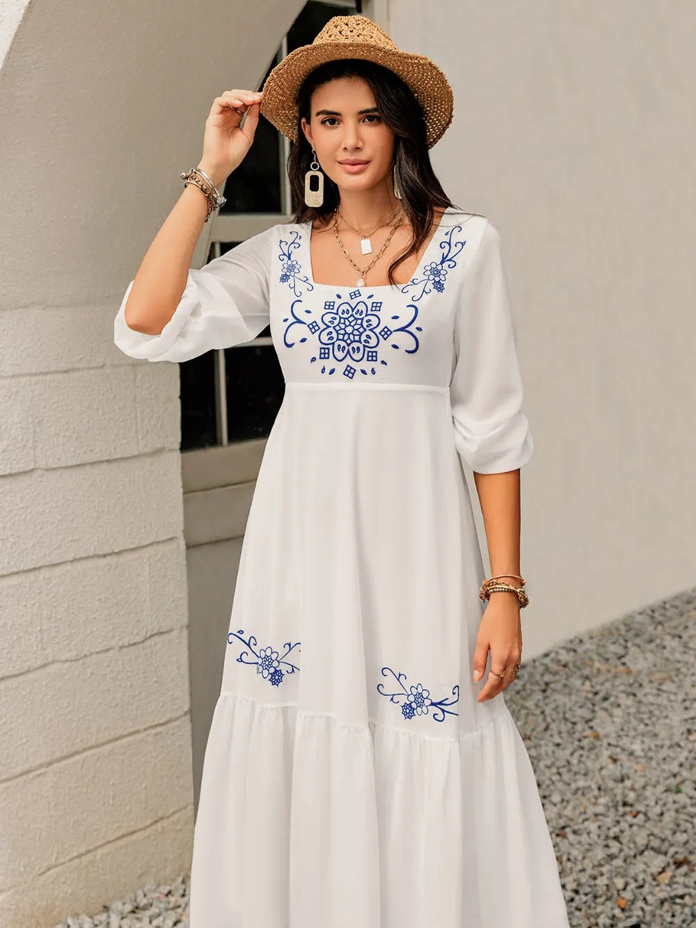 Hazel Blues® |  Printed Square Neck Balloon Sleeve Dress