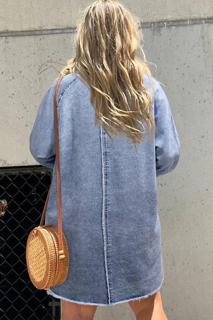 Hazel Blues® |  Raw Hem Button Down Long Sleeve Denim Dress