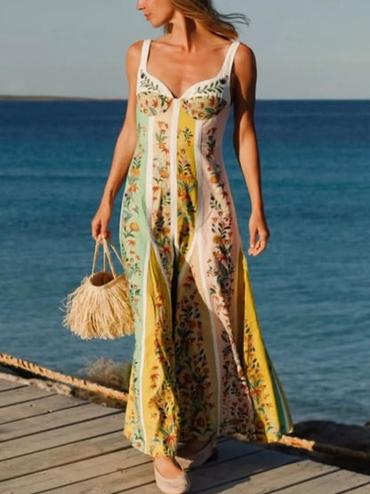 Hazel Blues® |  Floral Print Sweetheart Neck Maxi Dress