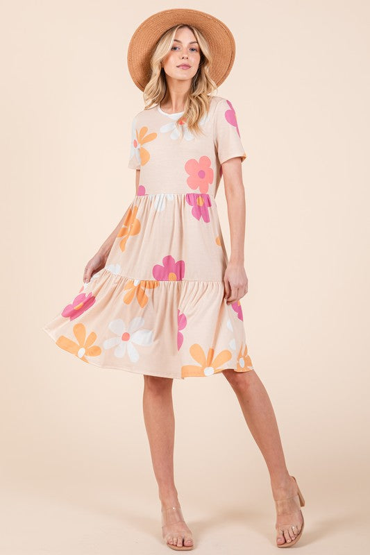 Hazel Blues® |  BOMBOM Floral Round Neck Short Sleeve Tiered Dress