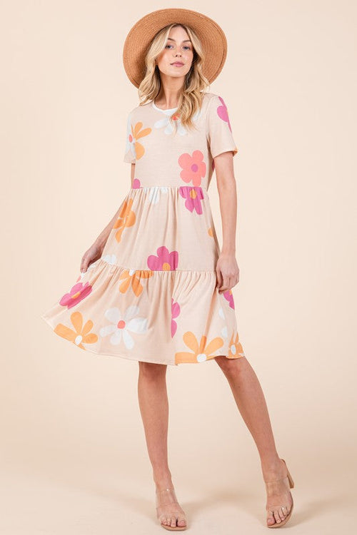 Hazel Blues® |  BOMBOM Floral Round Neck Short Sleeve Tiered Dress