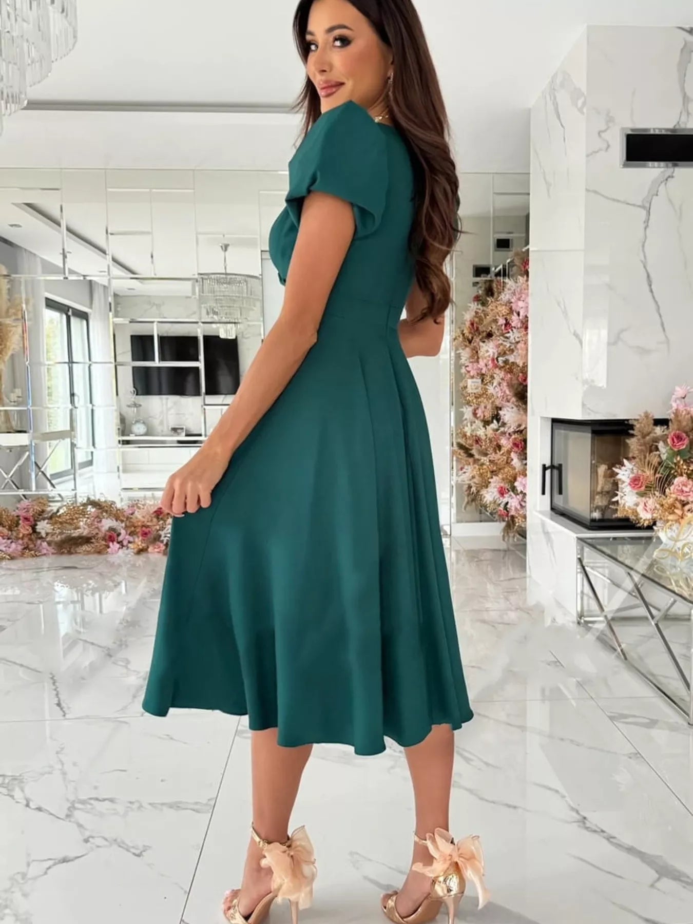 Hazel Blues® |  Surplice Short Sleeve Midi Dress