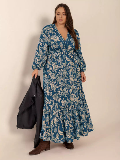 Hazel Blues® | Boho Floral Print Long Sleeve Maxi Dress