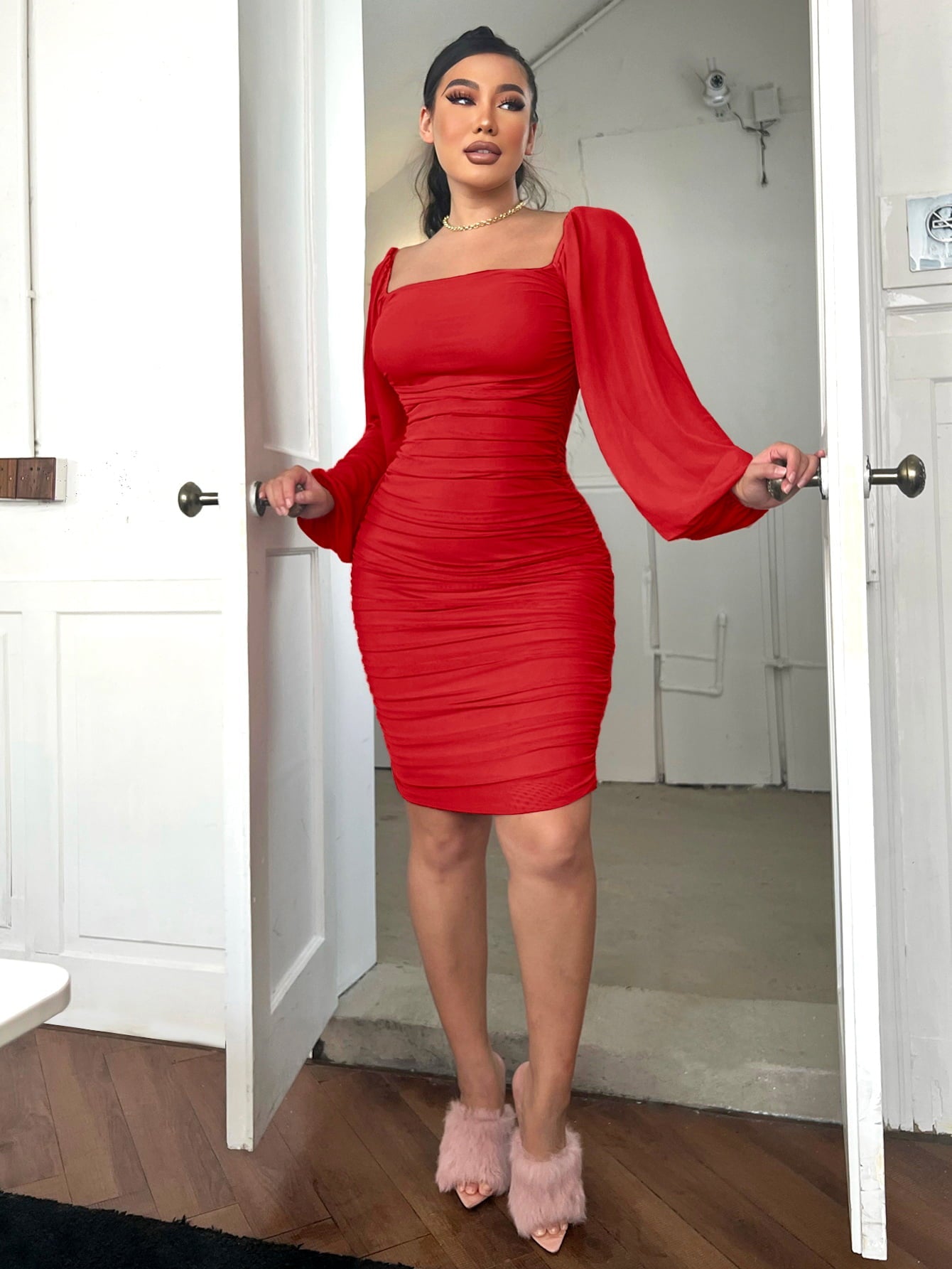 Hazel Blues® |  Zip-Back Ruched Bodycon Dress