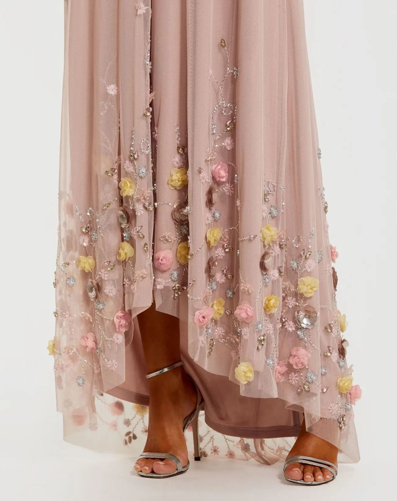 Pink One Shoulder Embellished Trapeze Gown