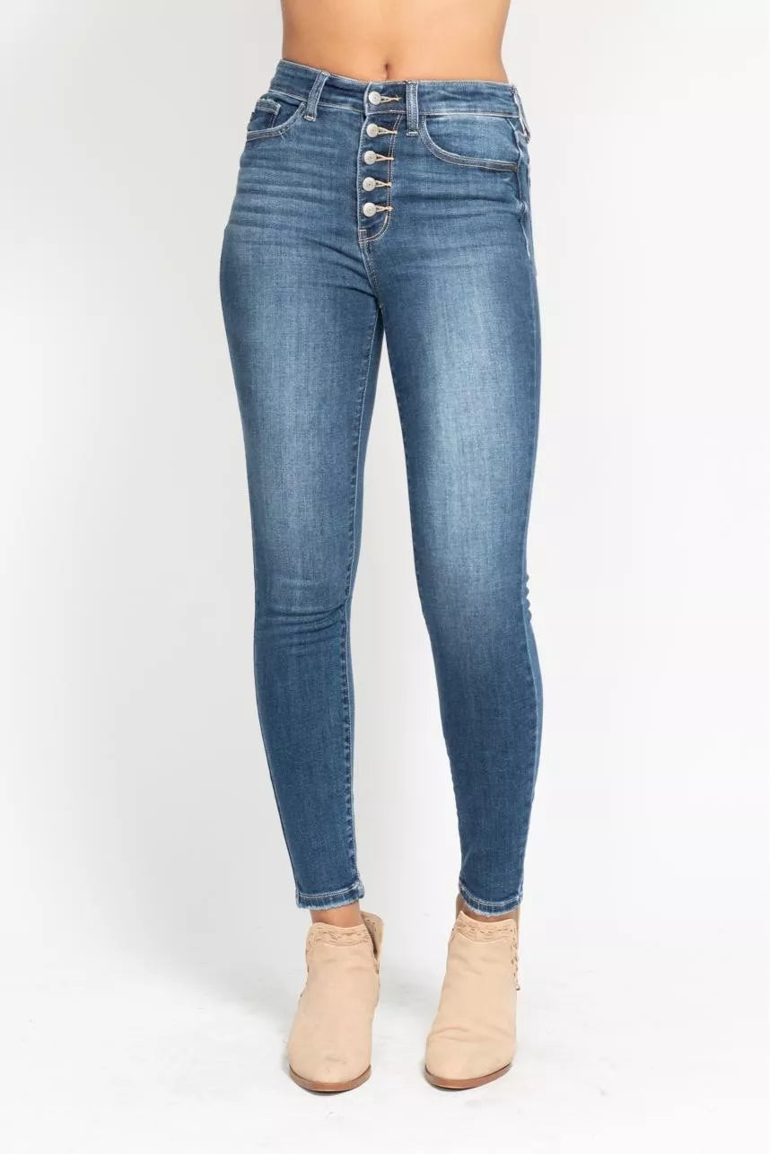 Hazel Blues® | Judy Blue High Rise Button Fly Skinny Jeans