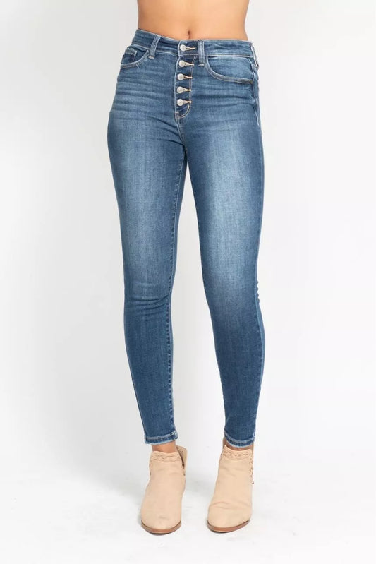 Hazel Blues® | Judy Blue High Rise Button Fly Skinny Jeans