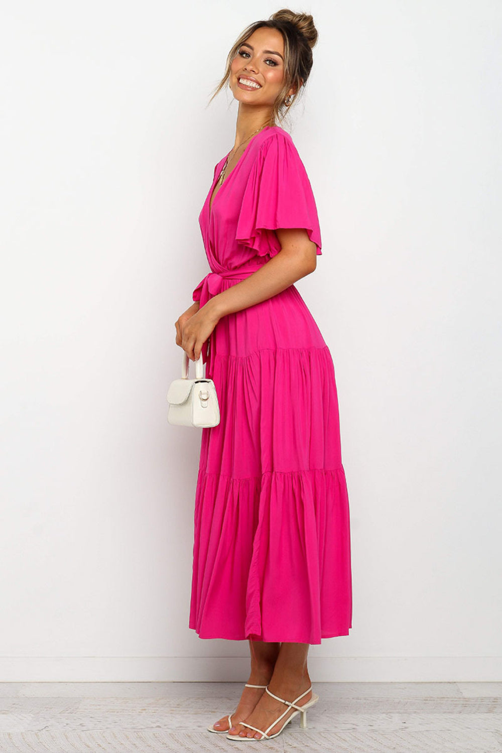 Hazel Blues® |  Tied Tiered Short Sleeve Midi Dress