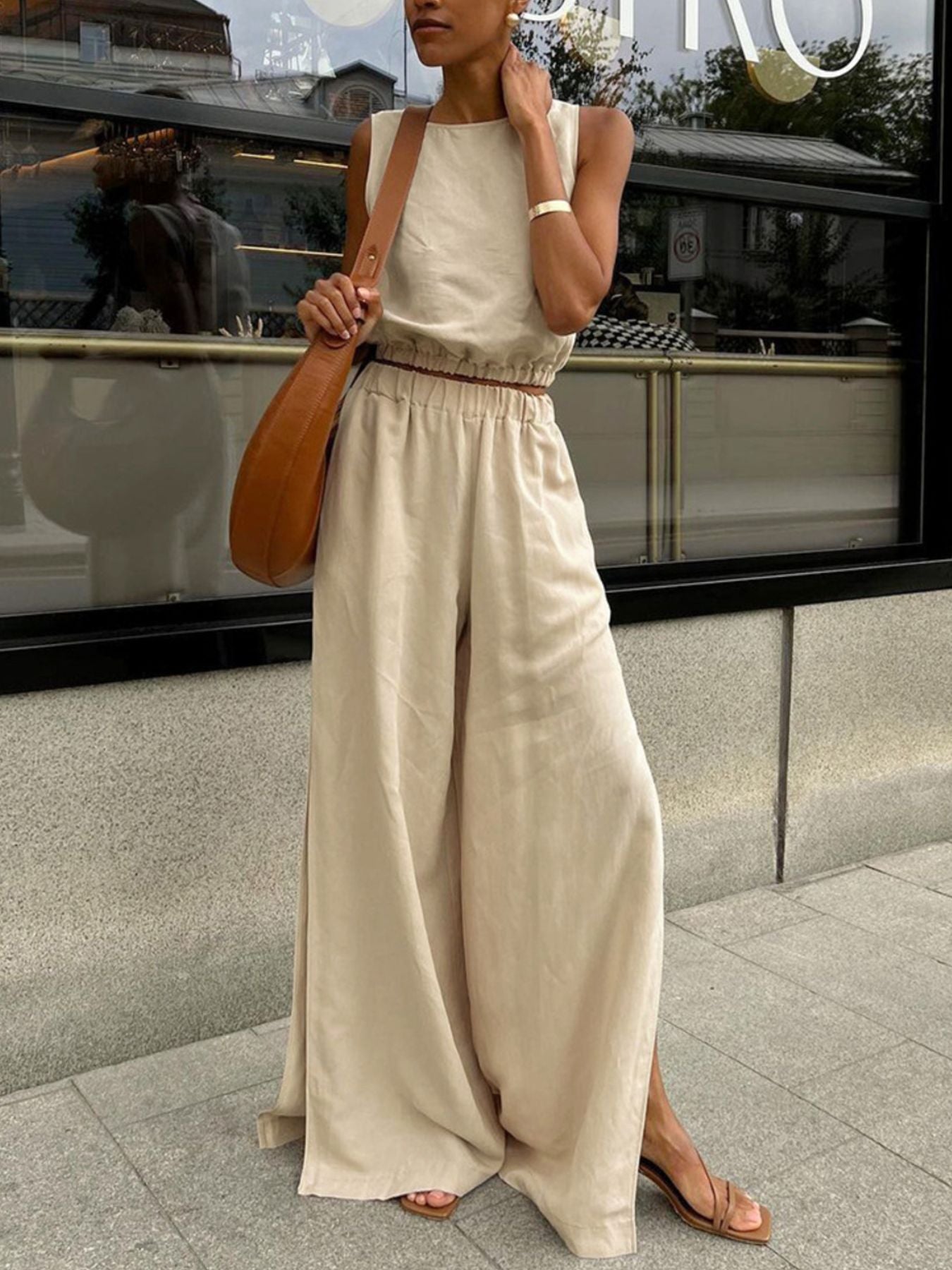 Hazel Blues® |  Sleeveless Crop Top and Slit Pants Set