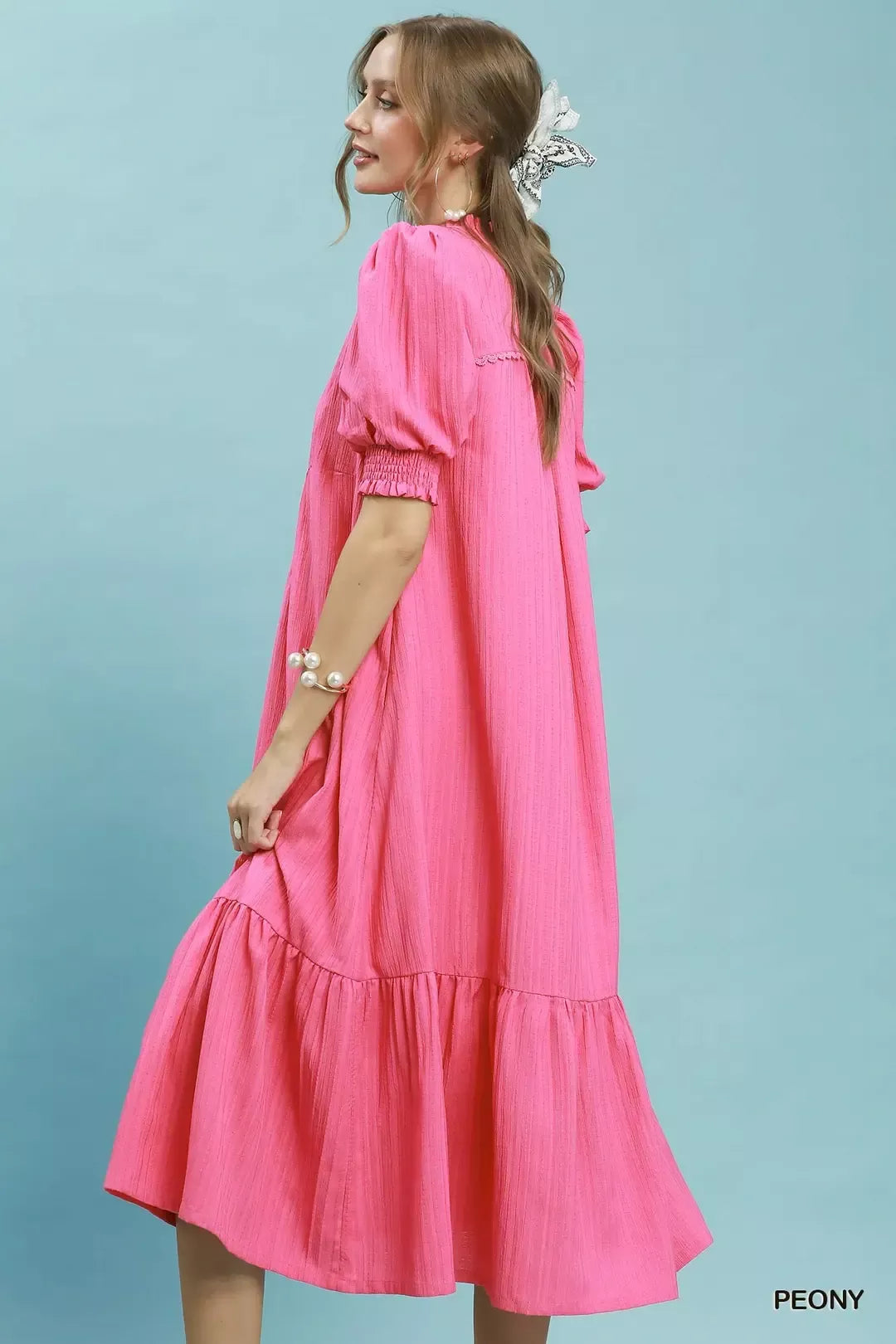Hazel Blues® |  Umgee Textured Puff Sleeve Midi Dress