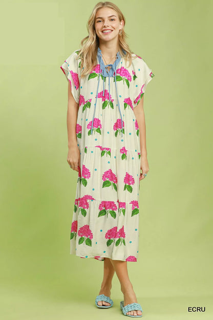 Hazel Blues® |  Umgee Hydrangea Print Tiered Midi Dress