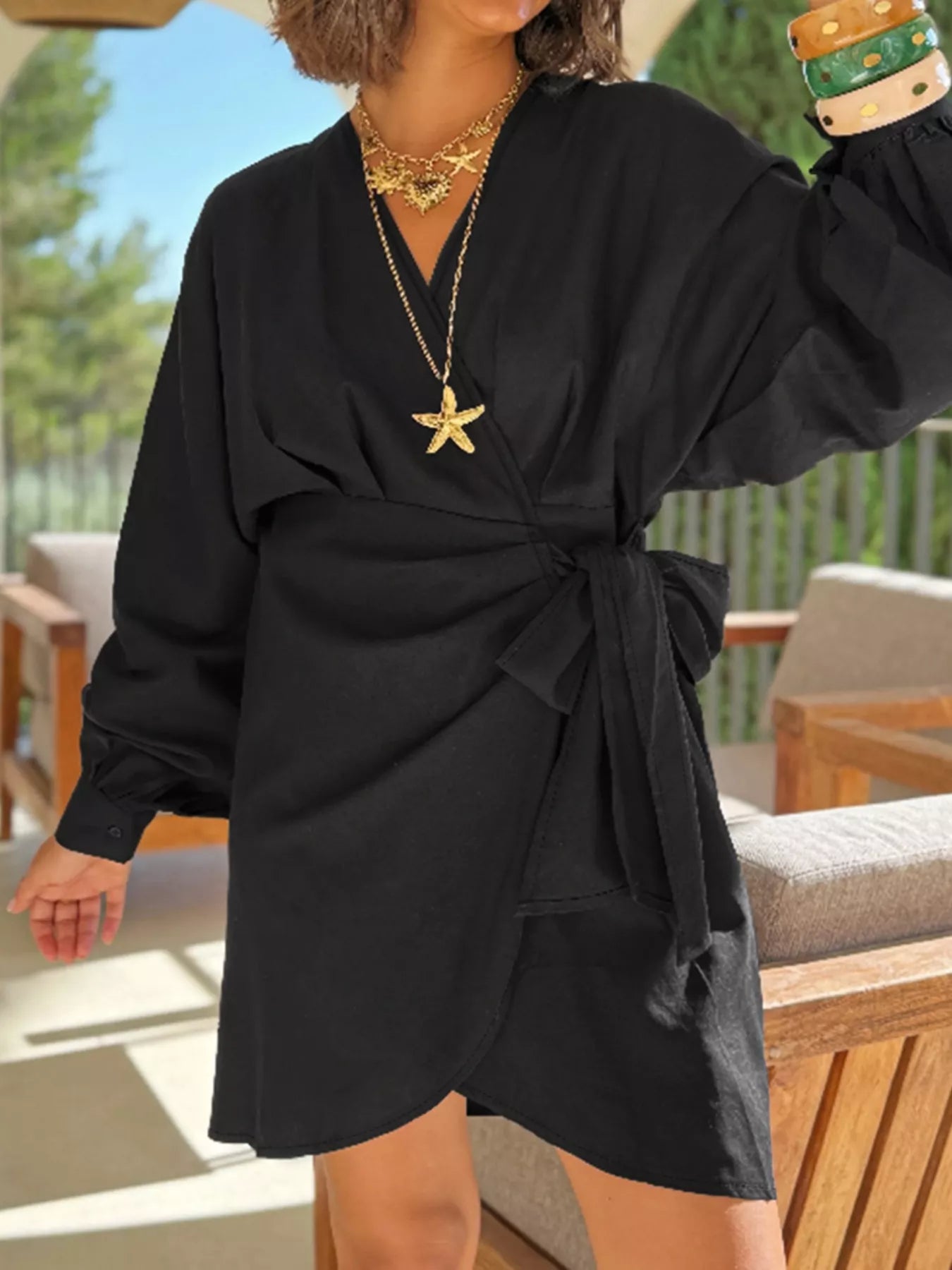 Hazel Blues® | Surplice Long Sleeve Wrap Mini Dress