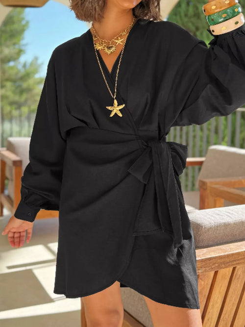Hazel Blues® | Surplice Long Sleeve Wrap Mini Dress
