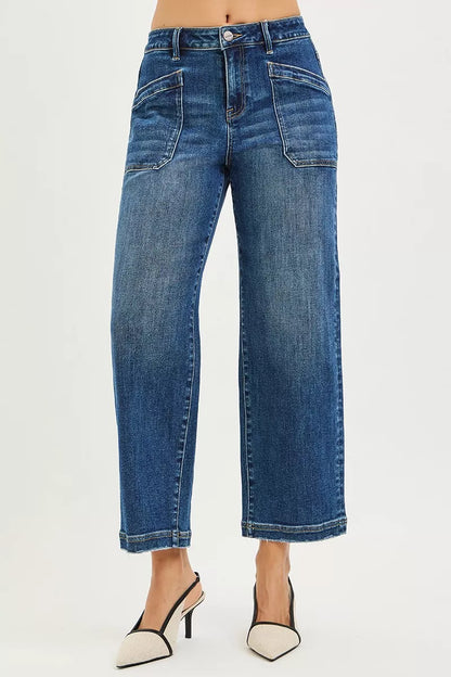 Hazel Blues® |  RISEN Slouchy Cropped Baggy Jeans with Front Patch Pocket