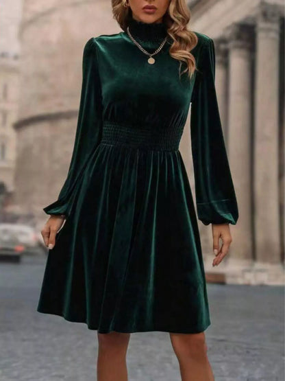 Hazel Blues® |  Velvet High Neck Long Sleeve A-Line Dress