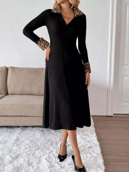 Hazel Blues® |  Leopard Cuff Johnny Collar Midi Dress