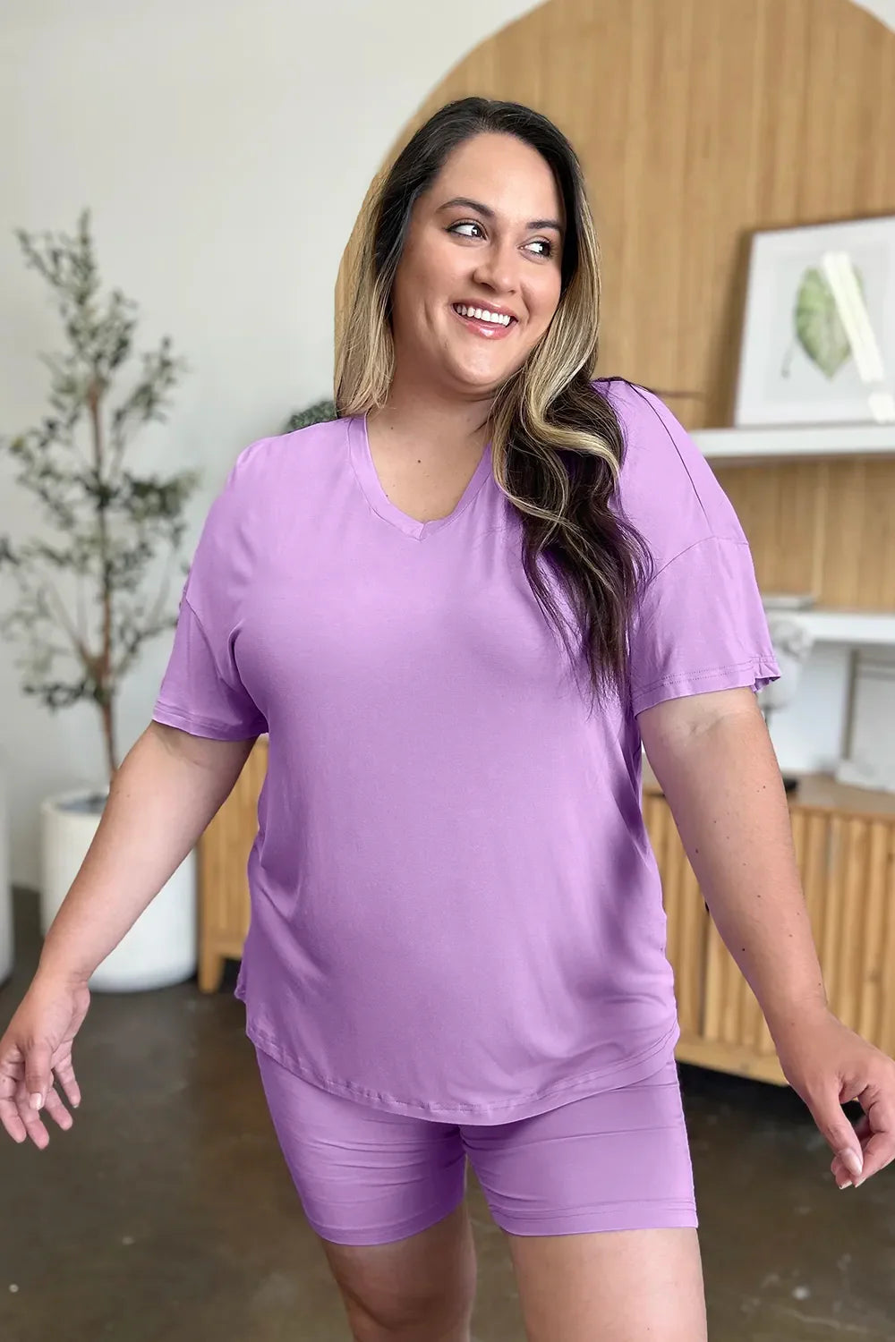 Hazel Blues® |  Basic Bae Bamboo V-Neck Drop Shoulder T-Shirt and Shorts Set