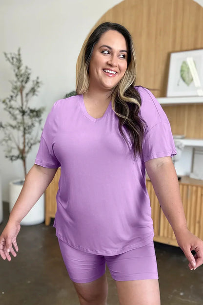 Hazel Blues® |  Basic Bae Bamboo V-Neck Drop Shoulder T-Shirt and Shorts Set